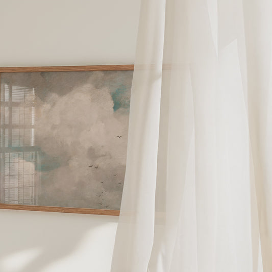 Vintage Cloudscape Art Print: Antique Oil Painting Reproduction