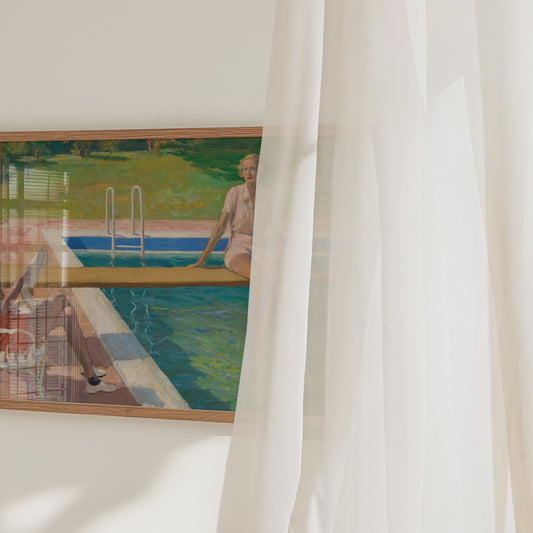 Art Deco Lady by the Pool Print: Romantic Oil Painting