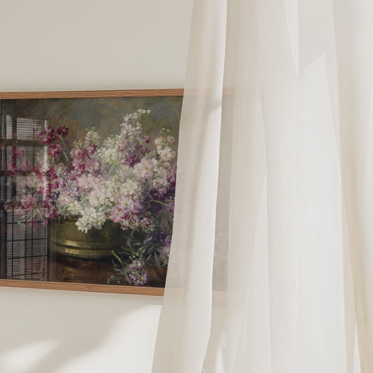 Pink Floral Fine Art Print: Restored Antique Oil Painting