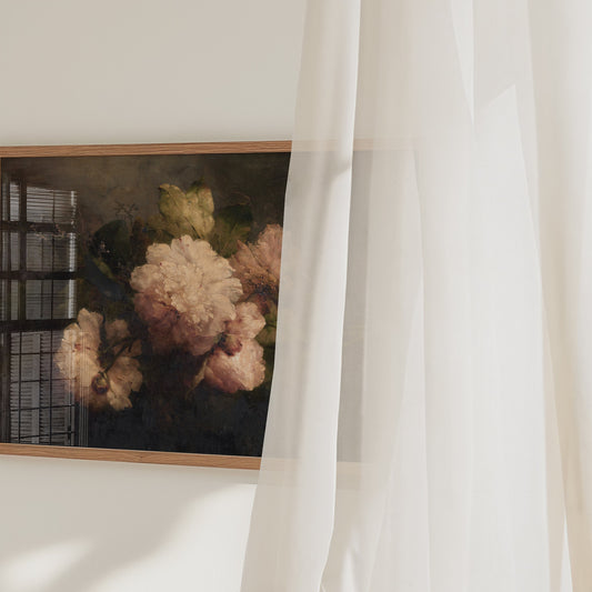 Video of a framed print of flowers